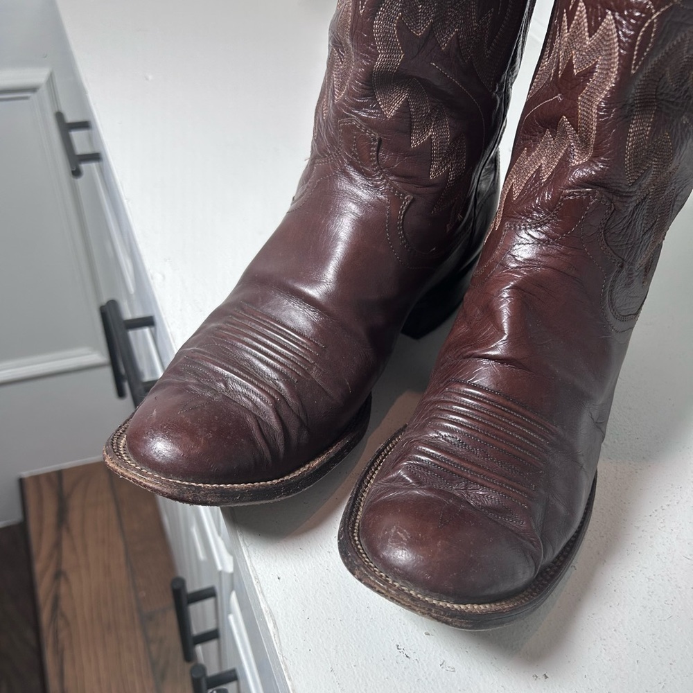 Vintage Panhandle Slim Cowboy Boots Men’s 10D Western Leather Brown Stitching - Picture 4 of 8